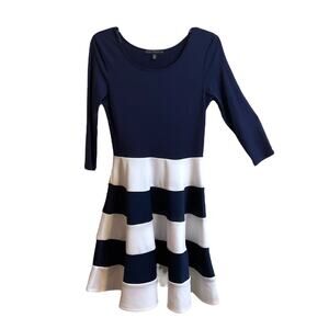 City Studios Dress Juniors Size S Navy Blue White Striped Skater Cocktail Dress